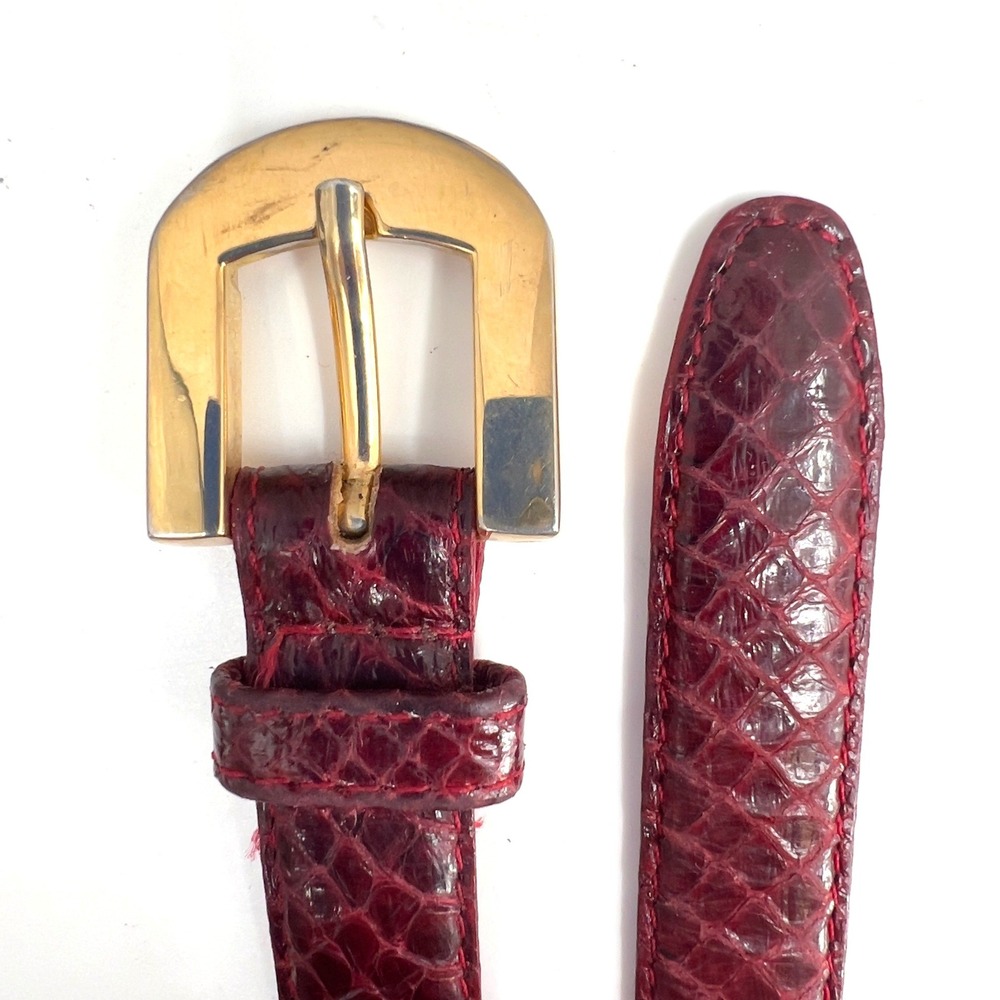 Genuine Snakeskin Belt Womens M Burgundy Red Gold Skinny Vintage Crown Pacific